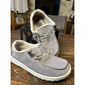 Hey Dude Wendy Corduroy Grey Fur Lined Slip On Shoes Women Size‎ 8